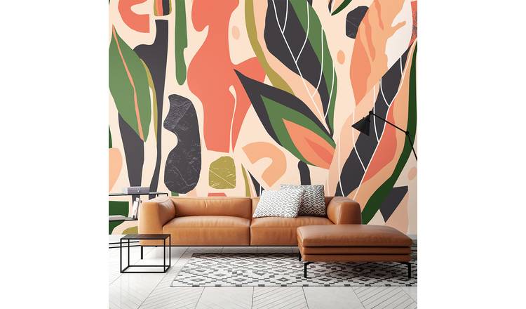 Origin Murals Abstract Leaf Shapes Orange Wall Mural