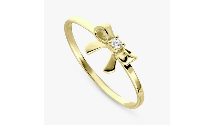 Revere Gold Plated Silver Stone Set Bow Ring - Medium