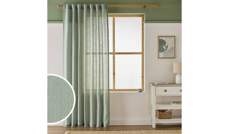 Argos Home Linen Effect Slot Top Voile Curtain - Sage - 140x183cm
