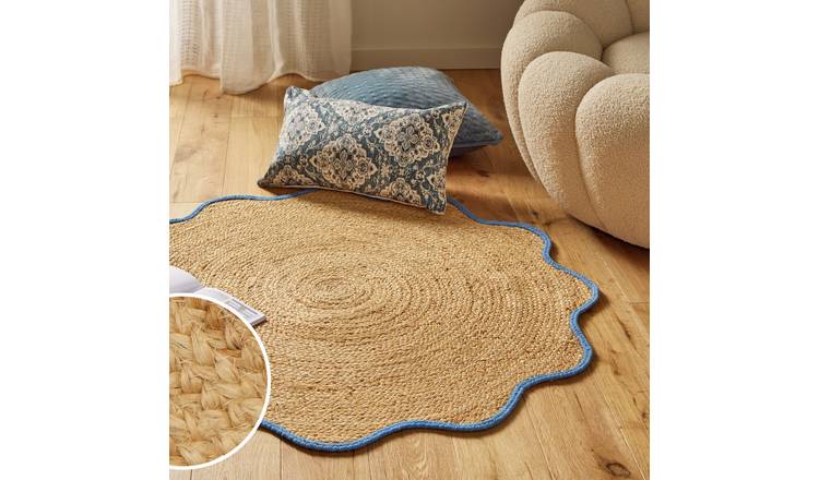 Argos Home Wiggle Shaped Blue Border Jute Flatweave Rug - 100cm