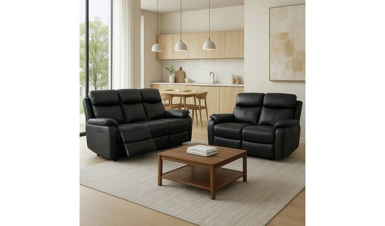 Aspire Kingsmere 3 & 2 Seater Power Recliner Sofa - Black