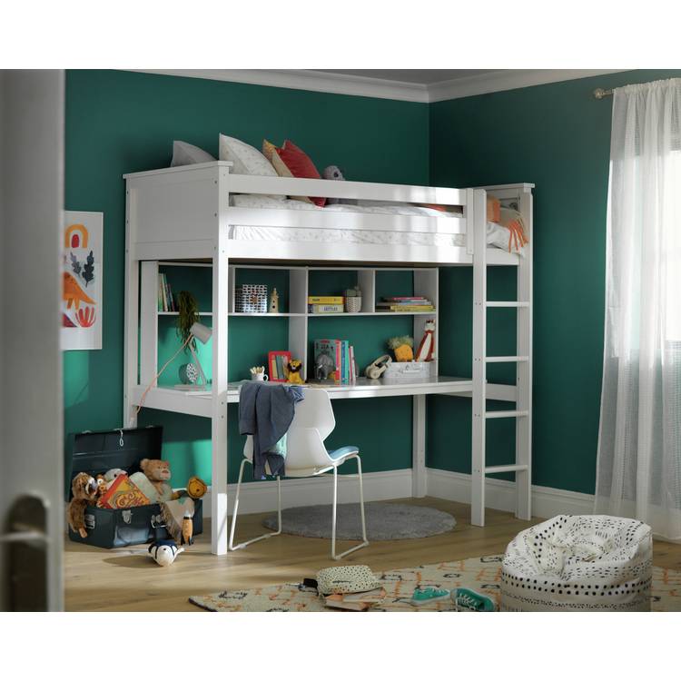 Habitat Brooklyn High Sleeper Bed, Desk & Shelves-White 0