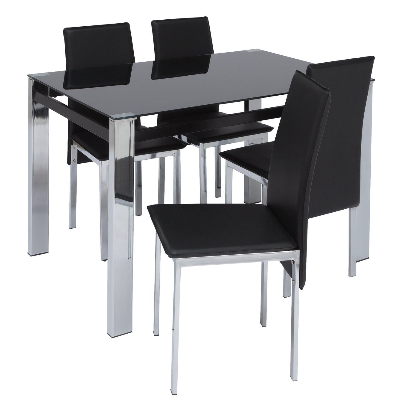 Argos Home Fitz Black Glass Dining Table & 4 Black Chairs