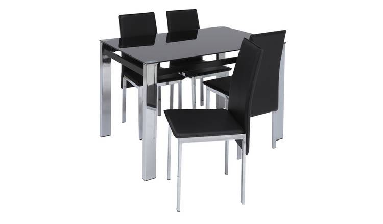 Buy Argos Home Fitz Black Glass Dining Table & 4 Black ...