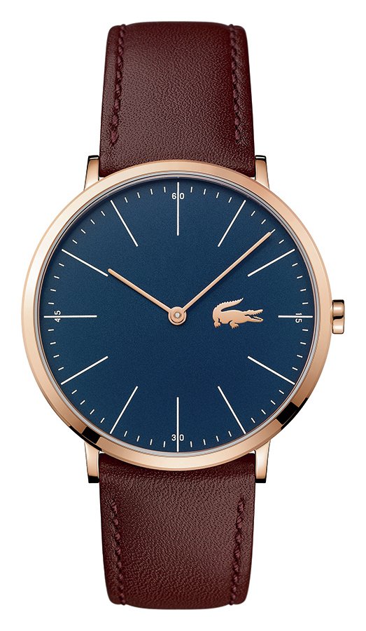 mens brown leather watch with blue face