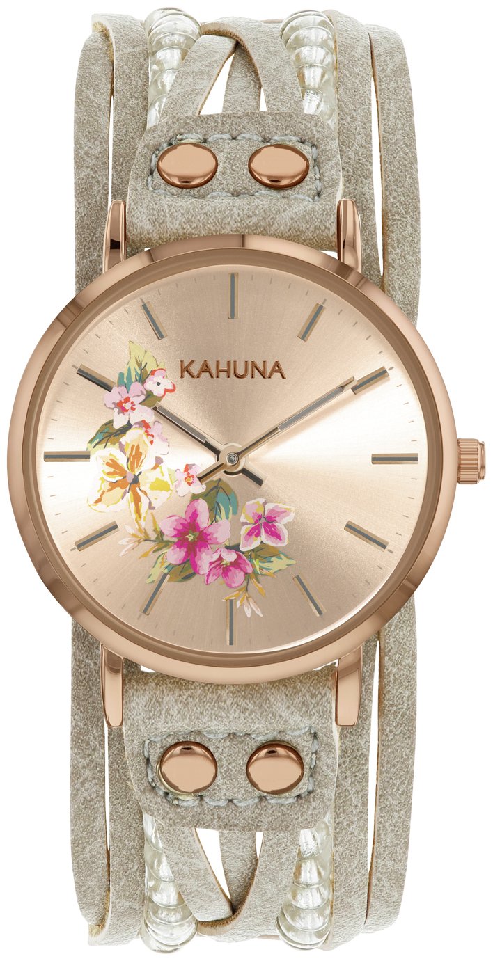 Kahuna Ladies Rose Gold Coloured Grey Beaded Strap Watch 7966848