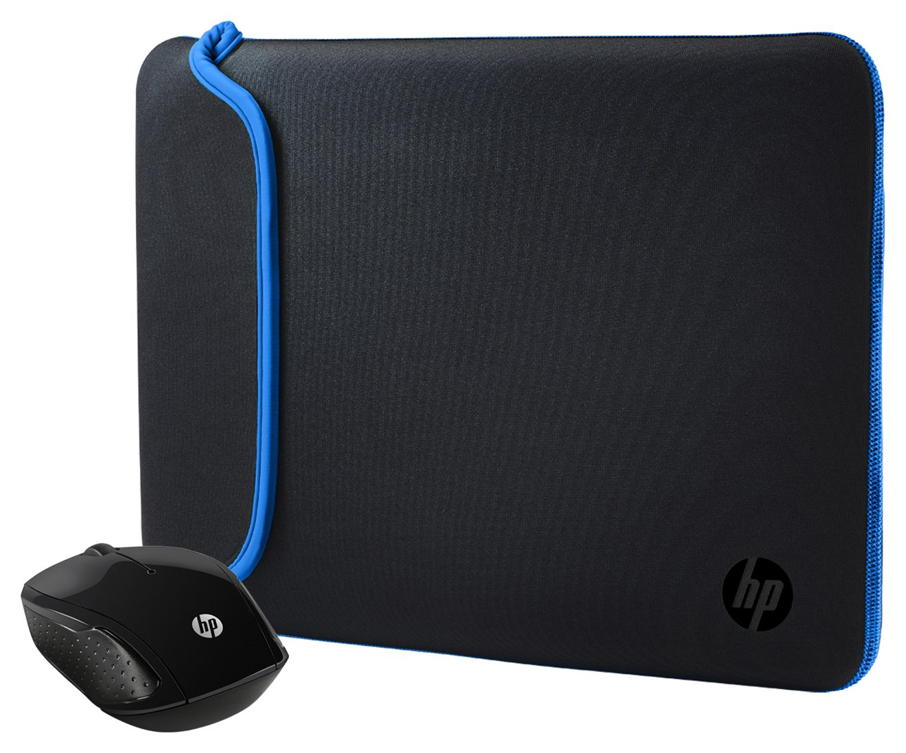 HP 200 Wireless Mouse and 15.6 Inch Black/Blue Sleeve Bundle