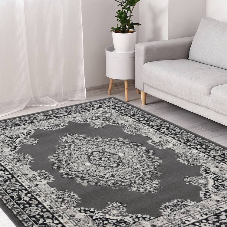 Homemaker Traditional Bukhura Grey Cut Pile Rug - 160x120cm 0
