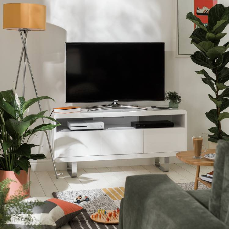 Argos Home Sleigh TV Unit - White Gloss 0