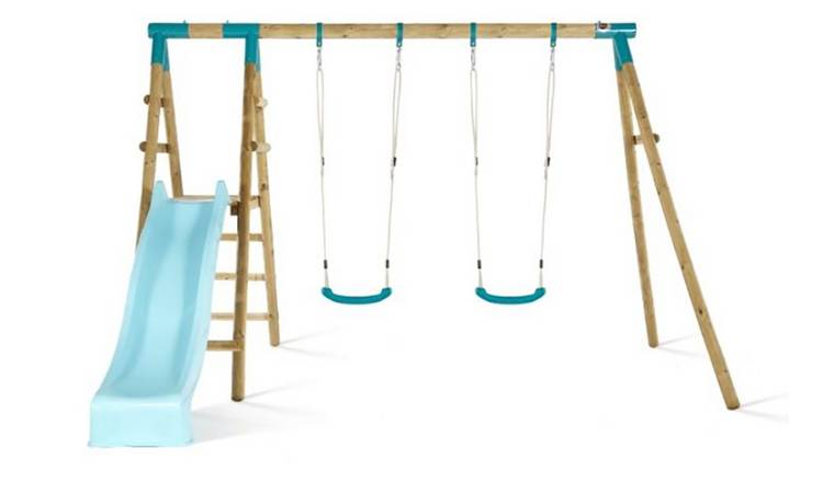 Buy Plum Roloway Wooden Double Swing Set With Slide Swings Argos