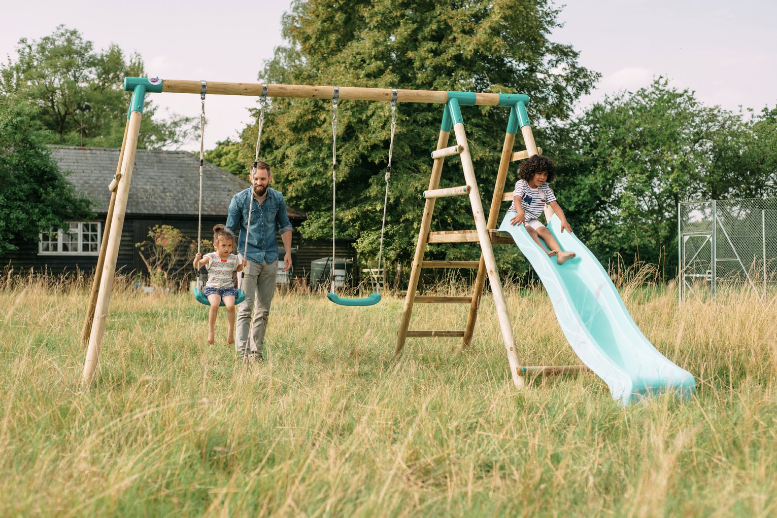 wooden double swing set