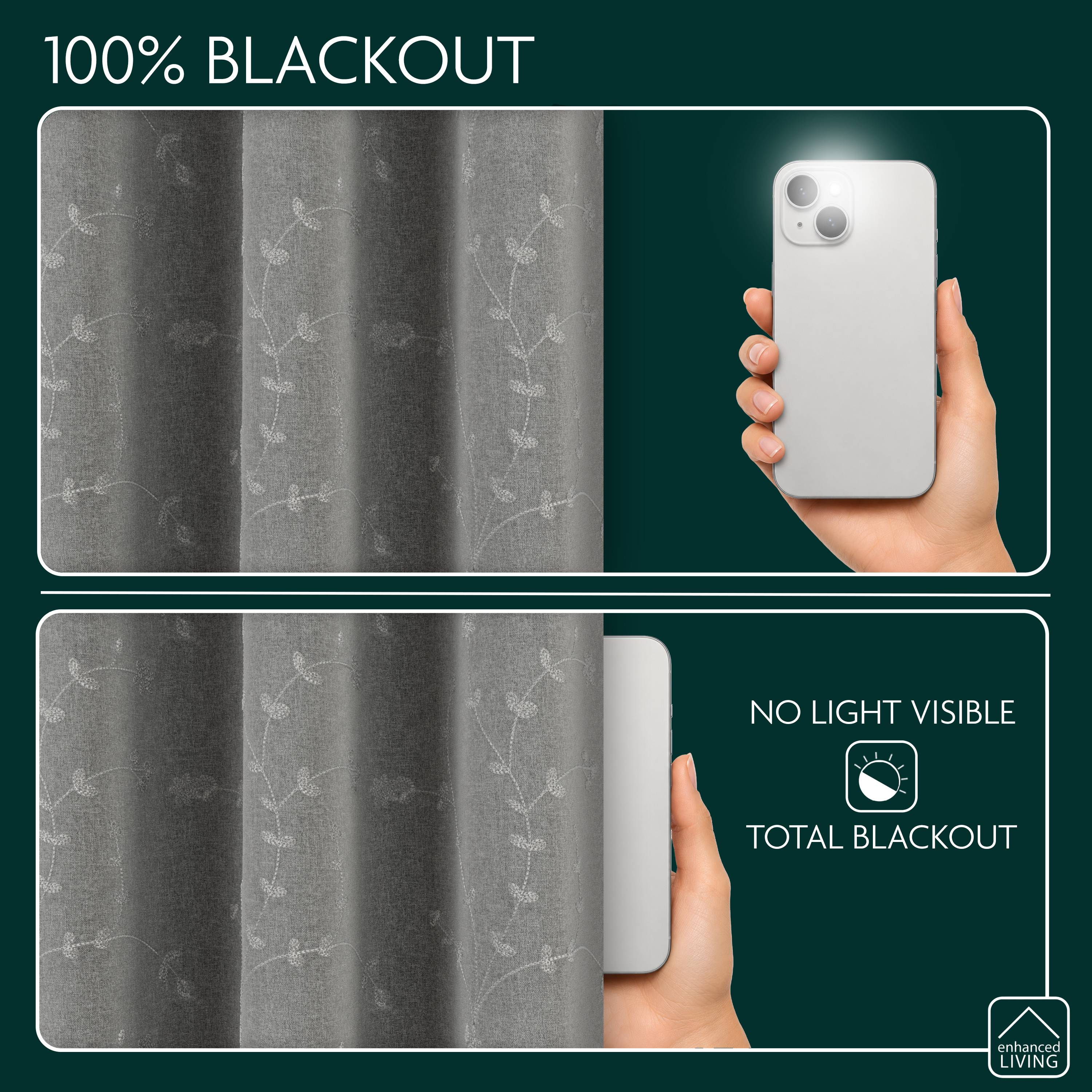 Enhanced Living Tivoli Eyelet Blackout Curtains - 117 x 183cm - Grey - Image 4