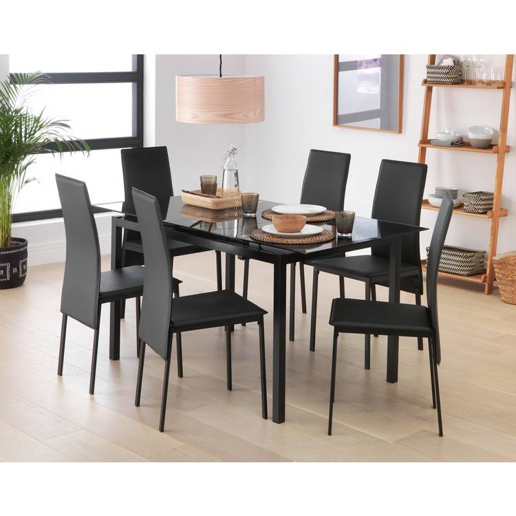 Argos Home Lido Extending Black Dining Table &6 Black Chairs 0