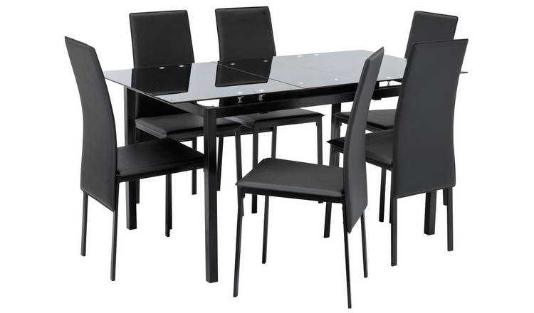 Buy Argos Home Lido Glass Extending Table 6 Black Chairs Dining Table And Chair Sets Argos