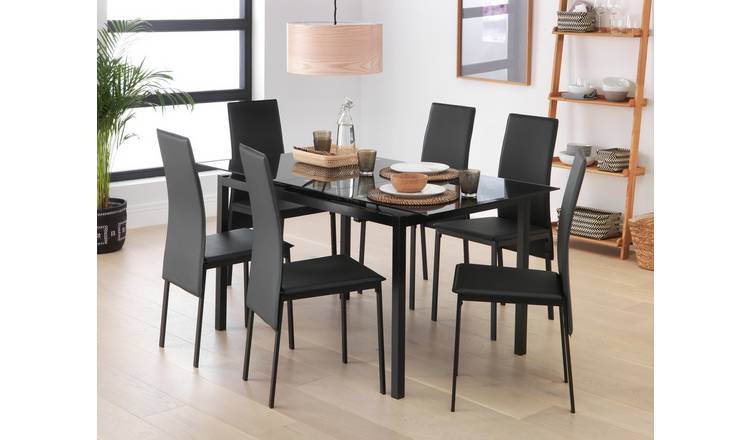 Buy Argos Home Lido Glass Extending Table 6 Black Chairs