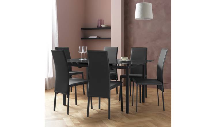 Argos Home Lido Extending Black Dining Table &6 Black Chairs