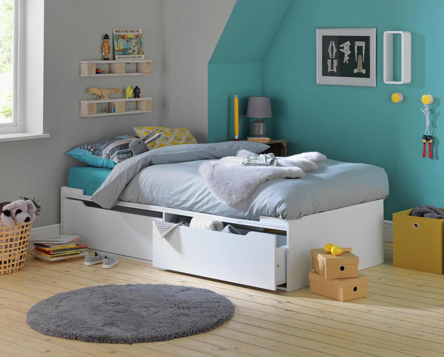 white cabin bed with mattress