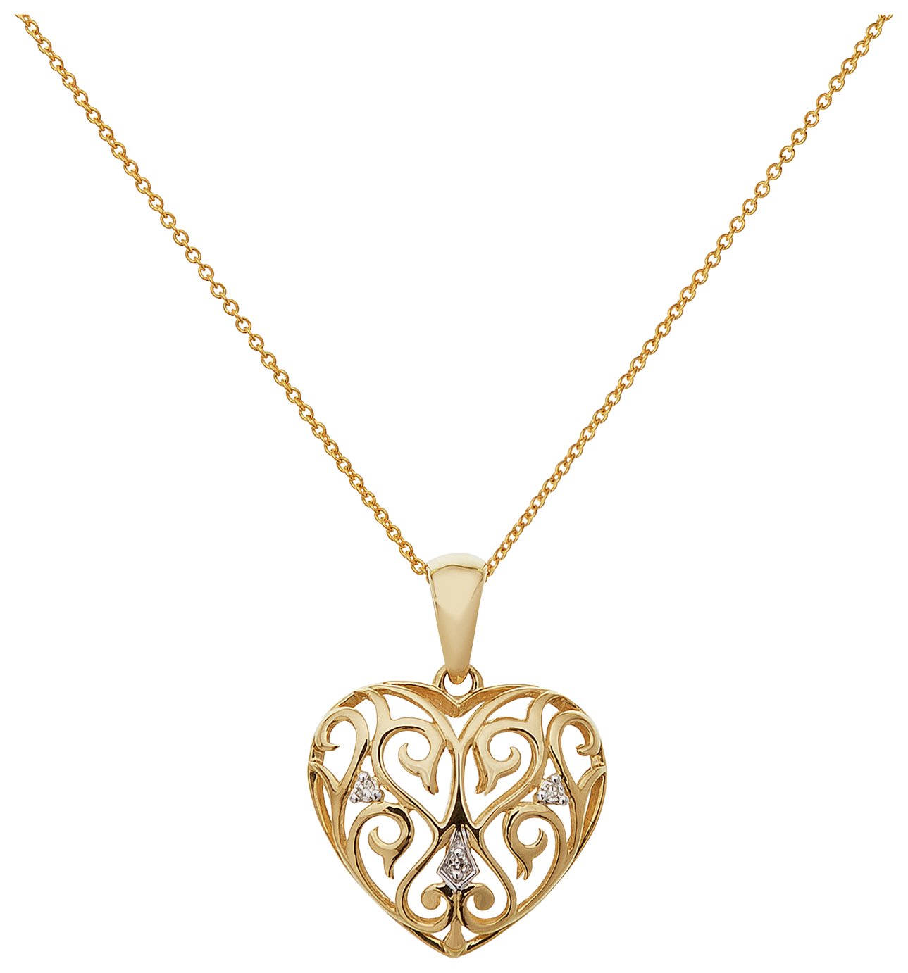 Revere 9ct Gold Diamond Heart Pendant Necklace