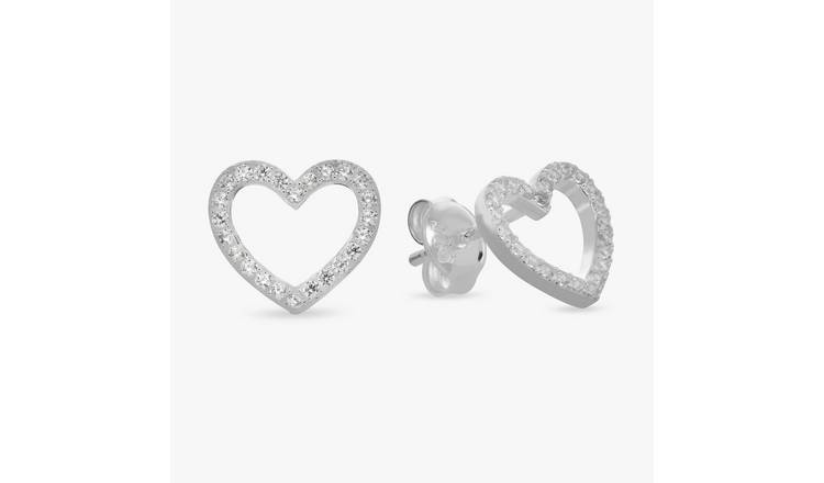 Revere Sterling Silver Cubic Zirconia Heart Stud Earrings