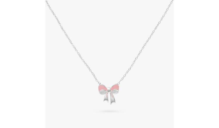 Revere Sterling Silver Pink Enamel Bow Pendant Necklace