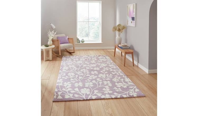 Catherine Lansfield Floral Lilac Short Pile Rug - 80x150cm