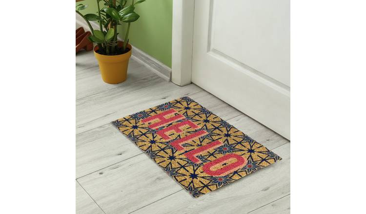 Mighty Mats Hello Tile Cut Pile Doormat - 40x60cm