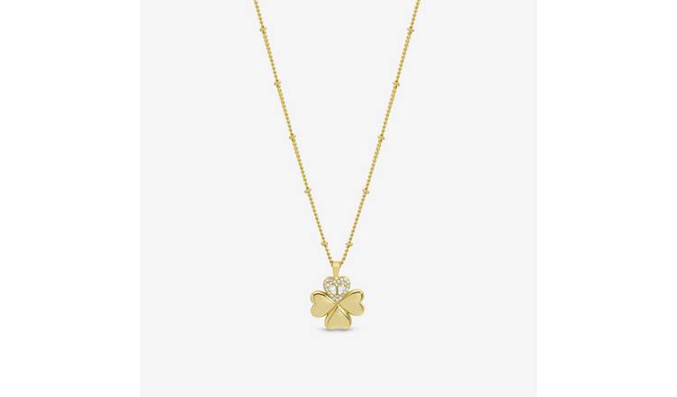 Inicio Gold Plated Crystal Clover Pendant Necklace