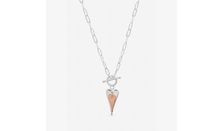 Inicio Silver Plated Duotone T-Bar Heart Necklace