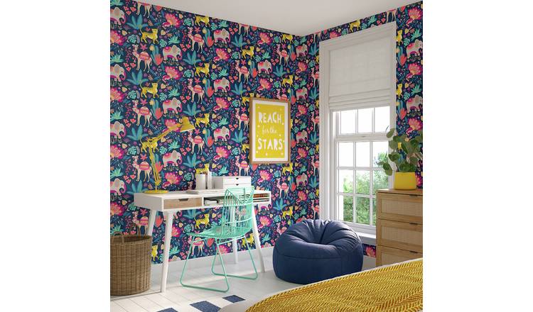 Ohpopsi Samba Safari Ink and Cerise Wallpaper