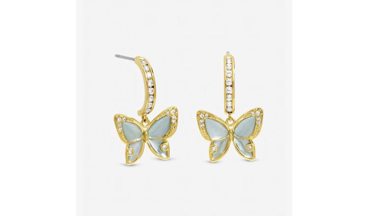 Jon Richard Gold Plated Pave Blue Butterfly Half Hoops