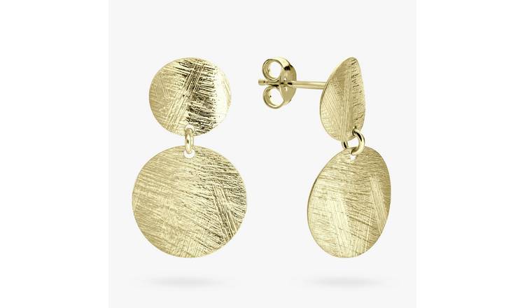 Revere Yellow Gold Plated Brushed Disc Drop Earrings