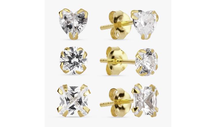 Revere Gold Plated Sterling Silver Stud Earrings - Set of 3