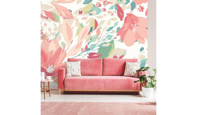 Origin Murals Flowing Flowers Coral Pink Wall Mural