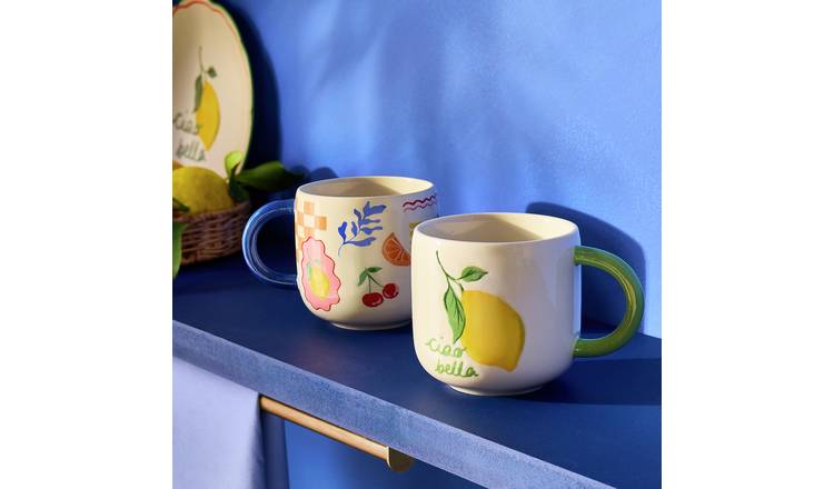 Argos Home Med Coastal Set of 2 Stoneware Mugs - Cream