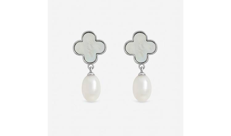 Jon Richard Rhodium Plated Mother of Pearl Clover Earrings