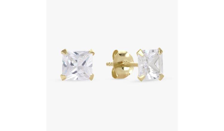Revere Gold Plated Silver Solitaire Square Stud Earrings