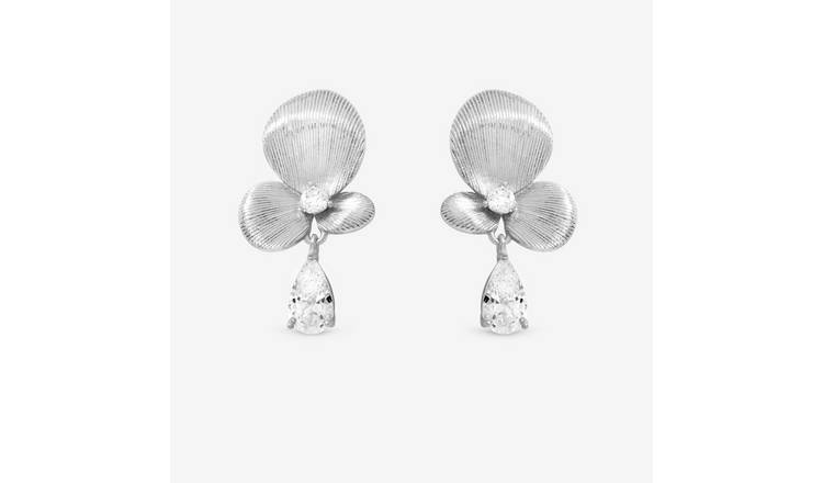 Inicio Silver Plated Satin Floral Drop Earrings