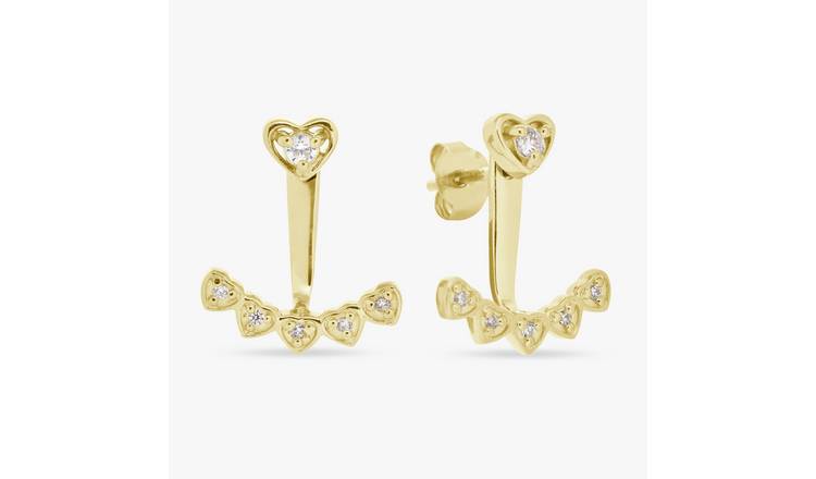 Revere Gold Plated Silver Heart Jacket Stud Earrings