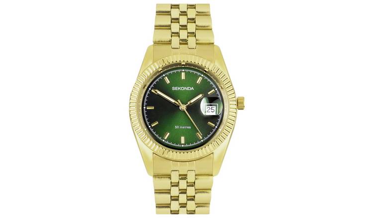 Sekonda Men's Gold Plated Case & Green Dial Bracelet Watch