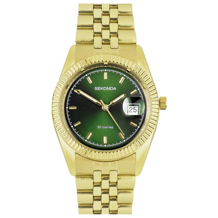 Sekonda Men's Gold Plated Case & Green Dial Bracelet Watch 0