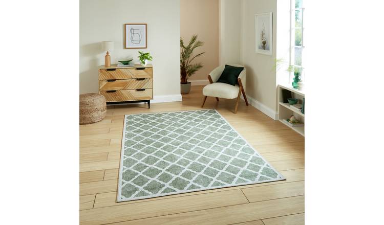 Think Rugs Washable Coral Green Flatweave Rug - 152x230cm