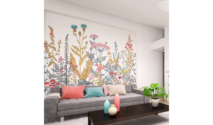 Origin Murals Botanical Fleur Dove And Coral Wall Mural