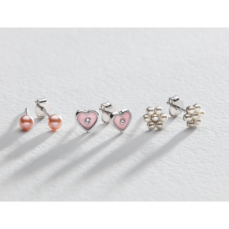 Revere Sterling Silver Kids Pearl Flower Heart Stud Earrings 0