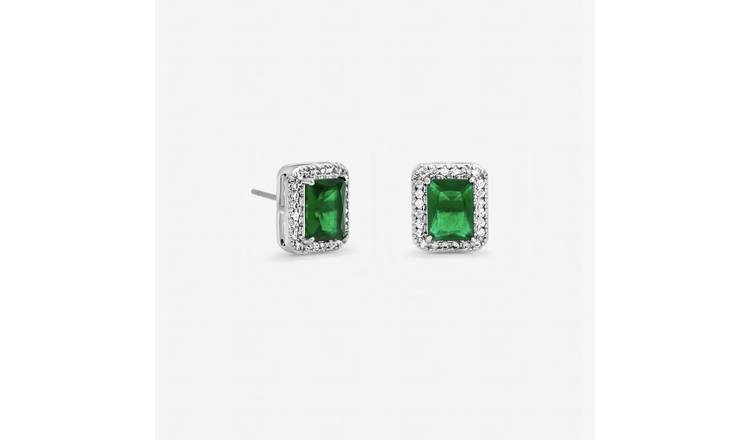 Jon Richard Rhodium Plated Cubic Zirconia Emerald Studs