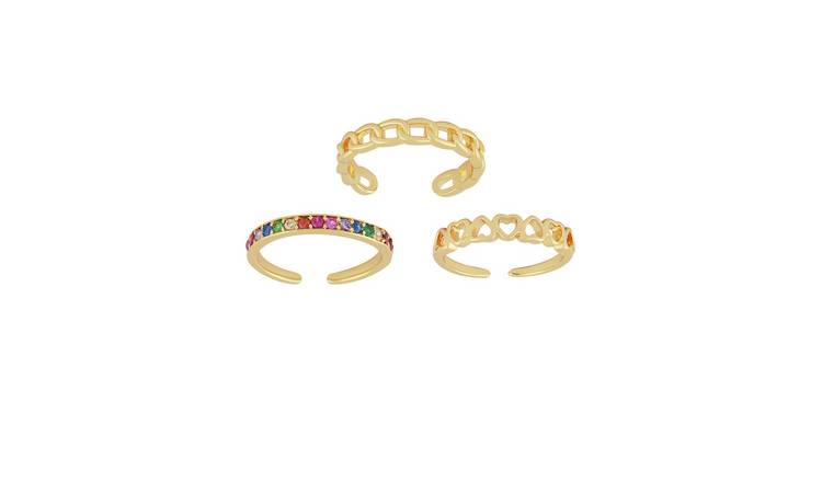 State of Mine Gold Plated Rainbow Heart Toe Rings Set of 3