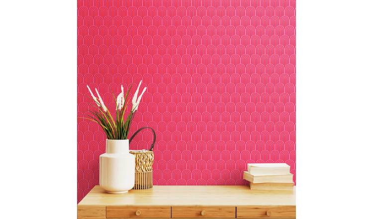 Hoopla Walls Retro Arch Bright Pink Wallpaper