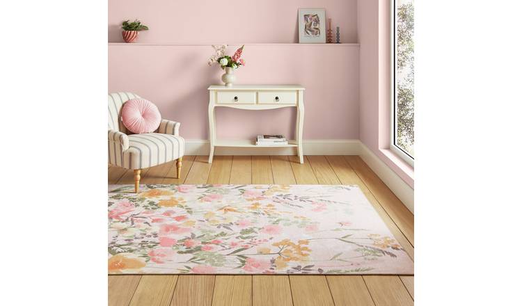 Catherine Lansfield Floral Pink Flatweave Rug - 76x150cm