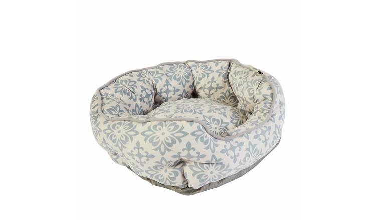 Dream Paws Soft Scalloped Grey Damask Dog Bed - Small
