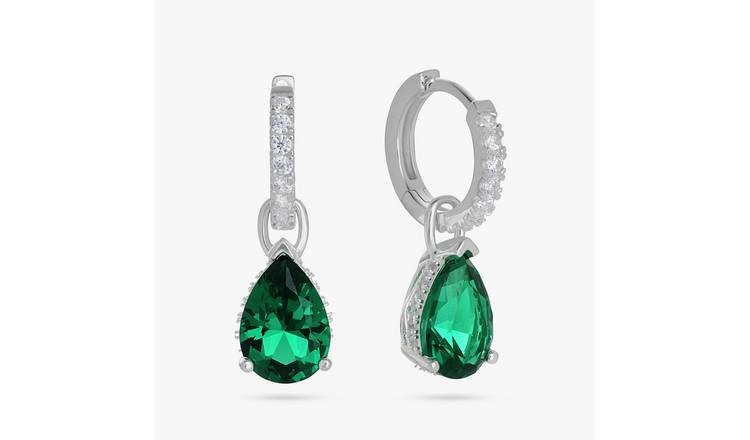 Revere Sterling Silver Emerald Cubic Zirconia Drop Earrings