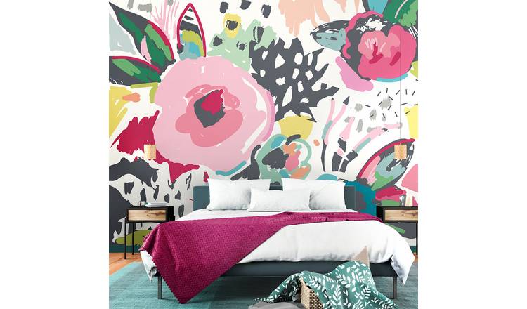 Origin Murals Abstract Floral Raspberry Pink Wall Mural